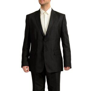 Versace Collection Men's Black Silk Wool Two Button Suit US 46R IT 56R